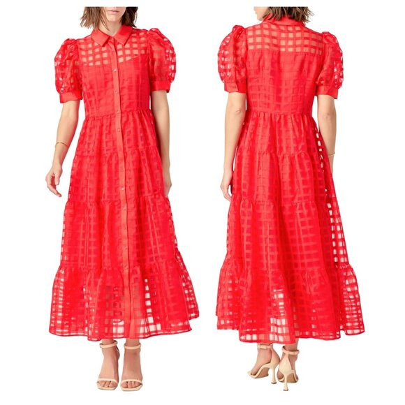 English Factory Gridded Organza Tiered Maxi Dress - Picture 3 of 3